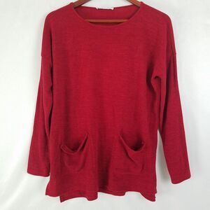 Vine & Love‎ Shirt Womens Small Red Knit Top Long Sleeve Round Neck Pockets